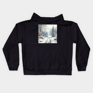 Winter Forest Road Kids Hoodie